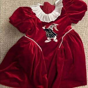 New With Tag Red Velvet Christmas Dress 4T bunny rabbit pearl